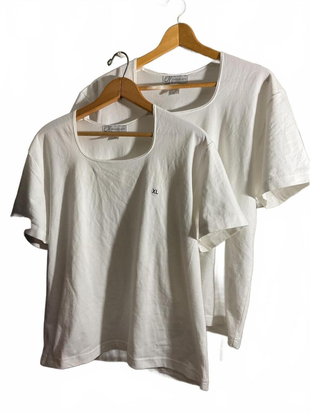 Dressbarn White Scoop Neck Cotton-Blend T-Shirts Set of 2 Size XL